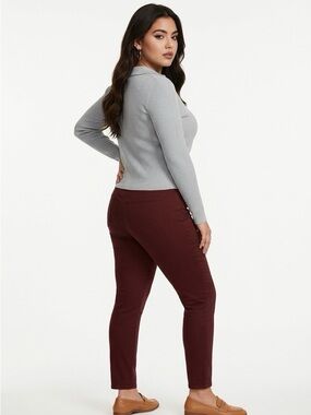 Stretch Skinny Trousers in Burgundy - Women Pants & Jumpsuits